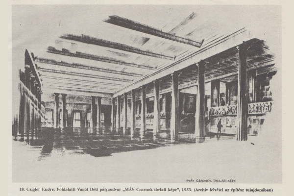 Budapest, M2 metró, Déli pályaudvar, Pavilon 1991, látványterv, bélyegkép